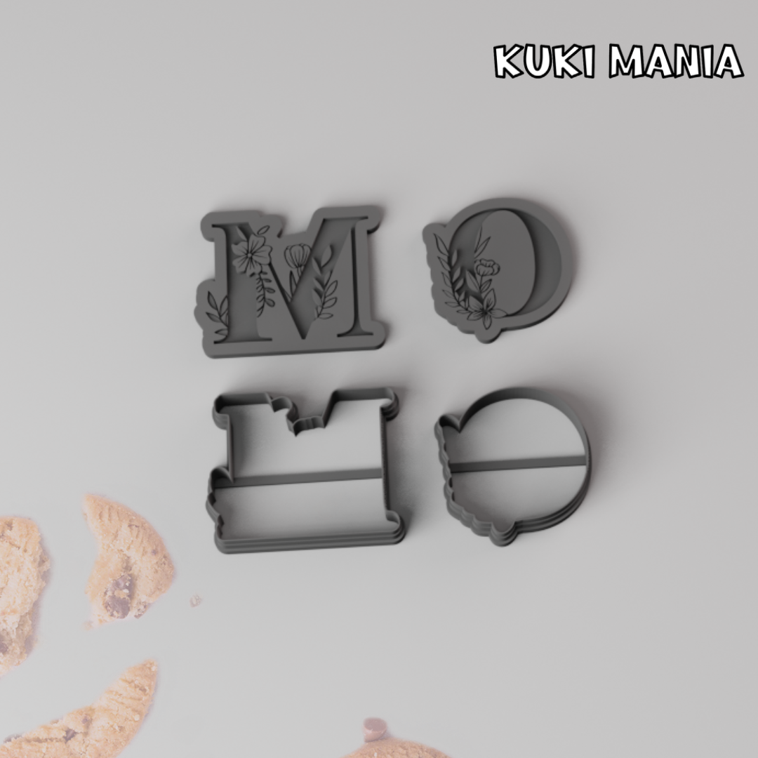 Mother day kabartma M & O kurabiye kalıbı v2